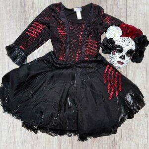 PRINCESS PARADISE Goth Black Red Lace Halloween Whimsy Skull Day ofthe Dead Mask